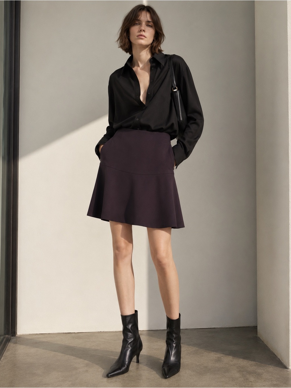 Celine Aubergine Flared Hem Wool Mini Skirt size 6